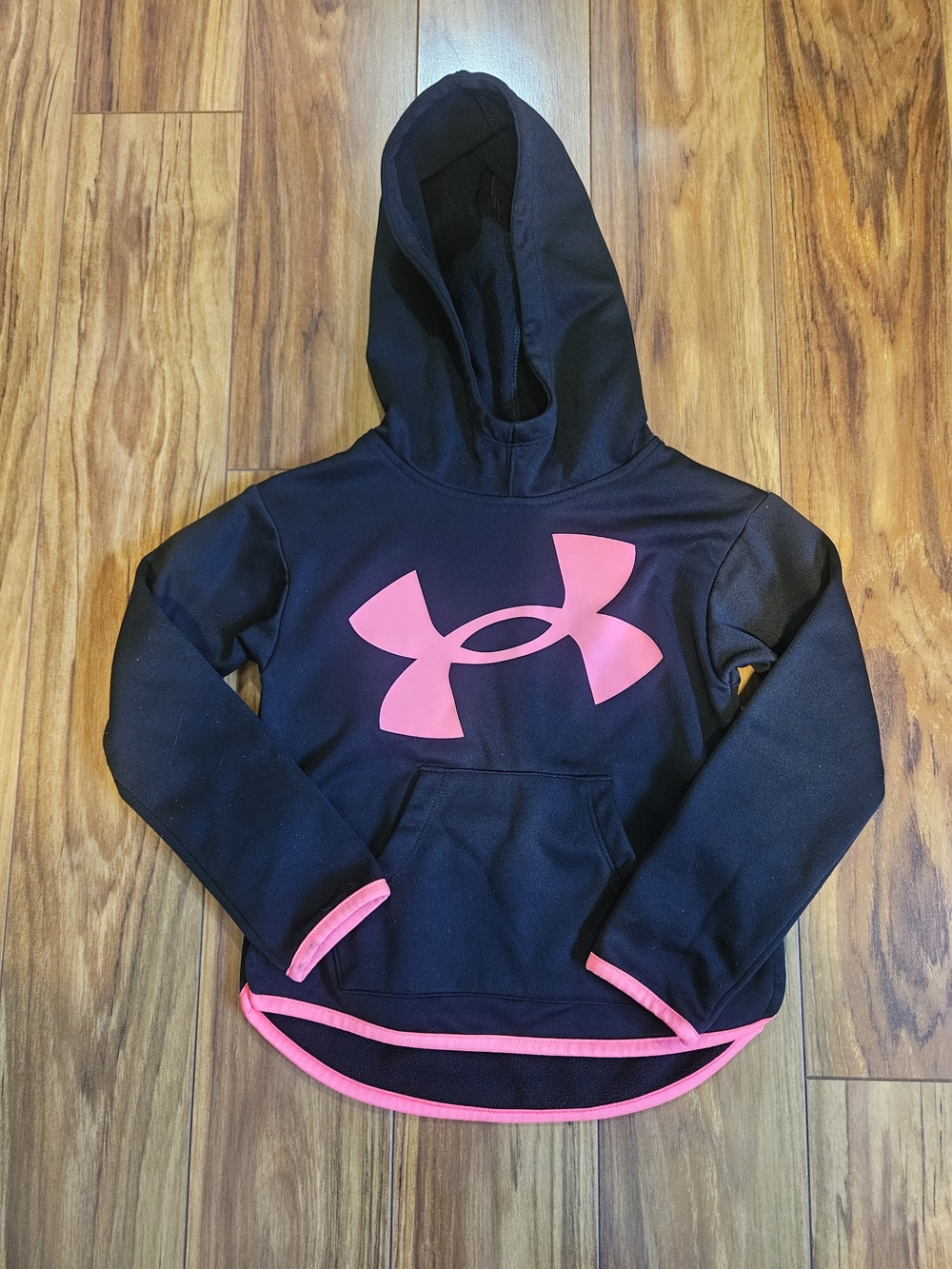 Under Armour Black Pullover Hoodie with Pink Logo & Trim